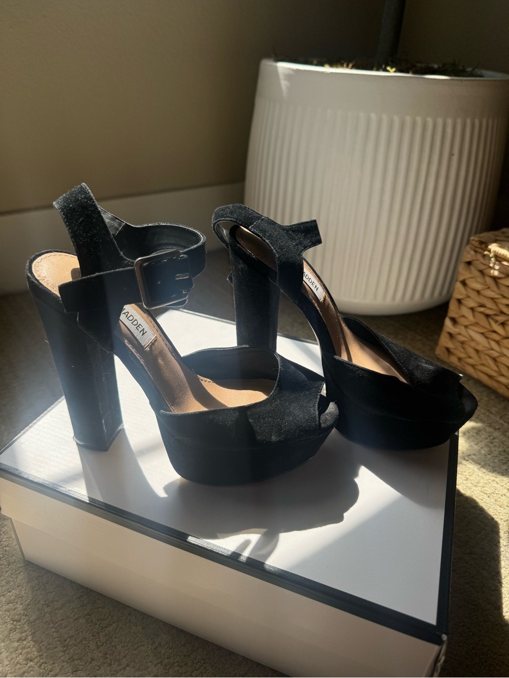 Steve Madden Black Jillyy Platform Block Heel Sandals with Ankle Strap - Picture 3 of 6